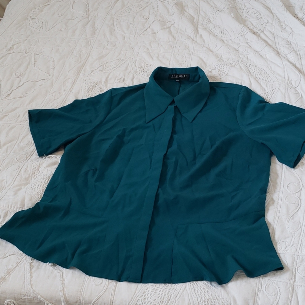 Eloquii teal fit and flare blouse